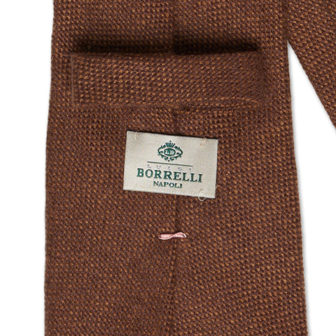 LUIGI BORRELLI Napoli Handmade Solid Brown Cashmere Seven Fold Tie