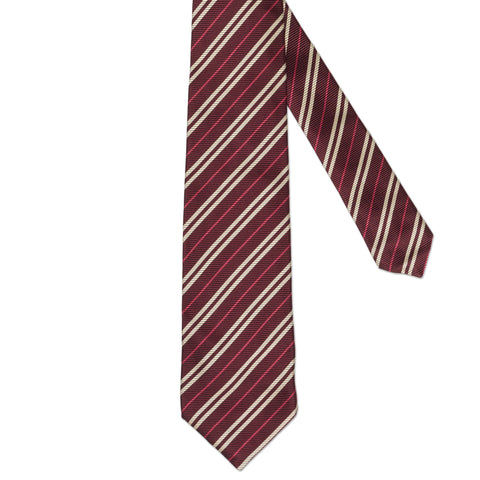 LUIGI BORRELLI Napoli Handmade Burgundy Striped Design Silk Seven Fold Tie