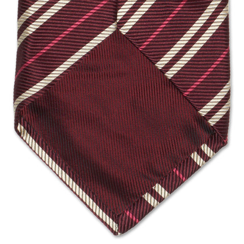 LUIGI BORRELLI Napoli Handmade Burgundy Striped Design Silk Seven Fold Tie
