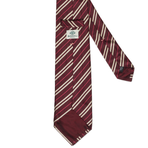 LUIGI BORRELLI Napoli Handmade Burgundy Striped Design Silk Seven Fold Tie