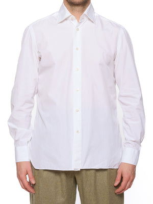 LUIGI BORRELLI Handmade Napoli White Poplin Cotton Dress Shirt