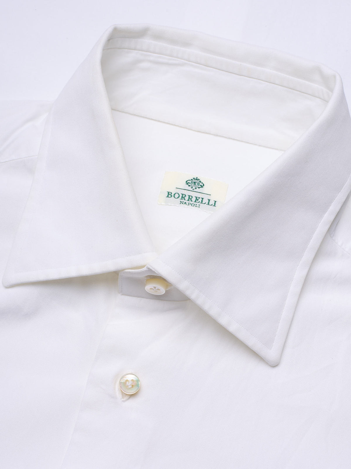 LUIGI BORRELLI Handmade Napoli White Poplin Cotton Dress Shirt