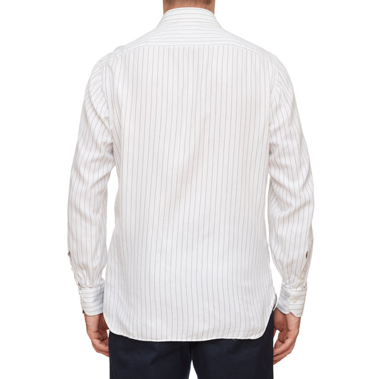 LUIGI BORRELLI Napoli White Striped Cotton Dress Shirt EU 41 US 16