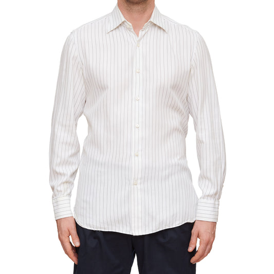 LUIGI BORRELLI Napoli White Striped Cotton Dress Shirt EU 41 US 16