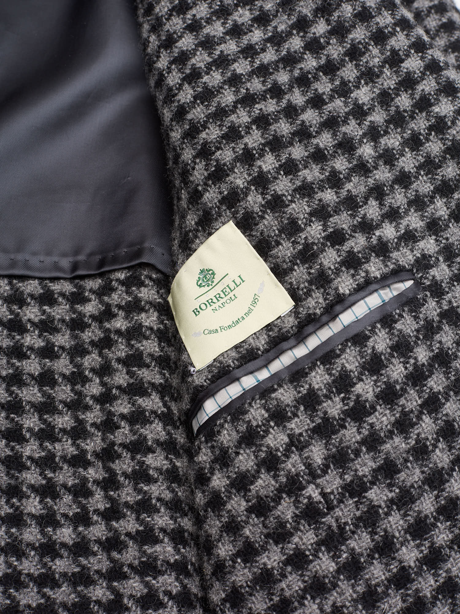 LUIGI BORRELLI Napoli "Roma" Gray Houndstooth Wool-Cotton Overcoat NEW