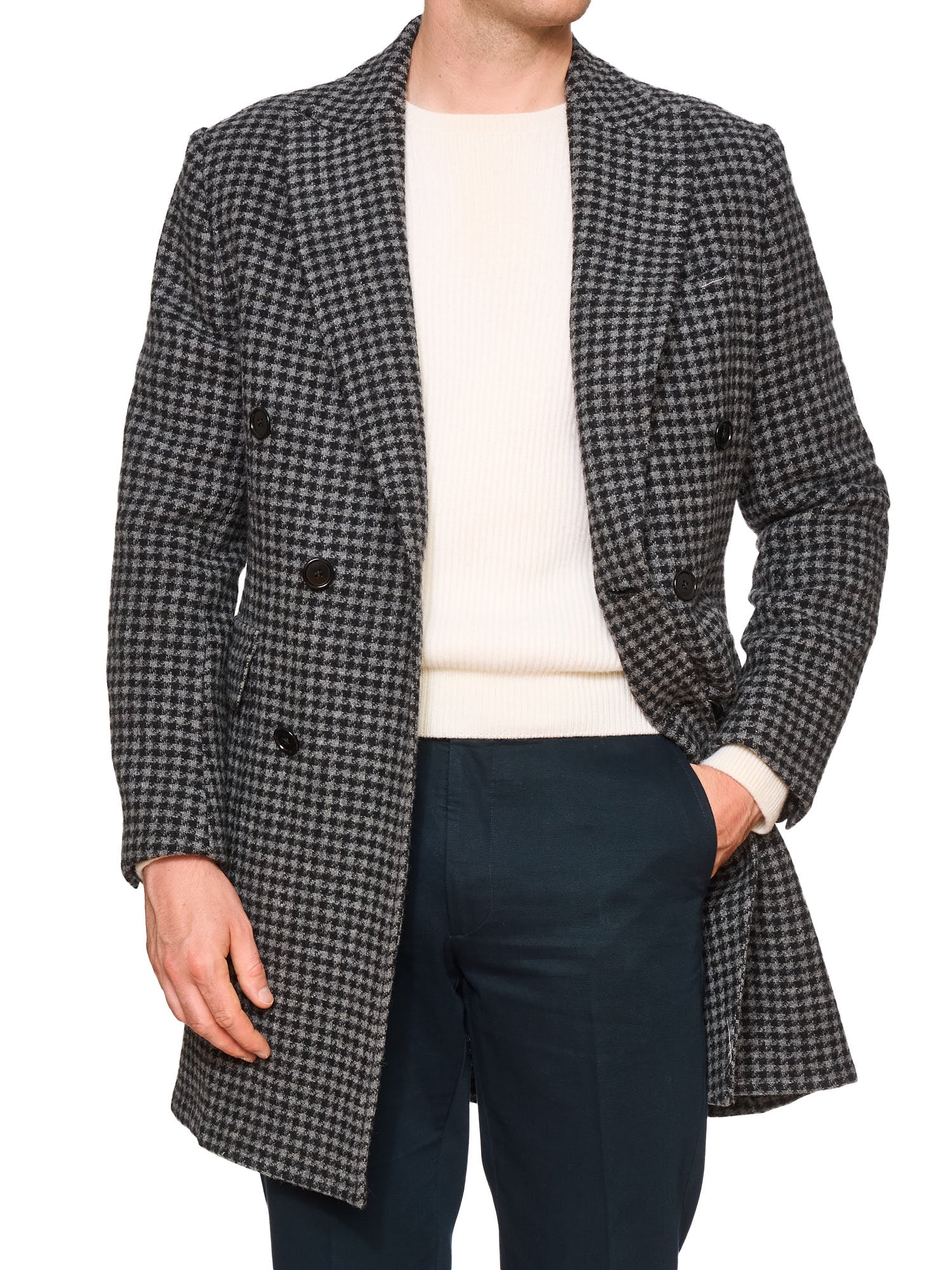 LUIGI BORRELLI Napoli "Roma" Gray Houndstooth Wool-Cotton Overcoat NEW