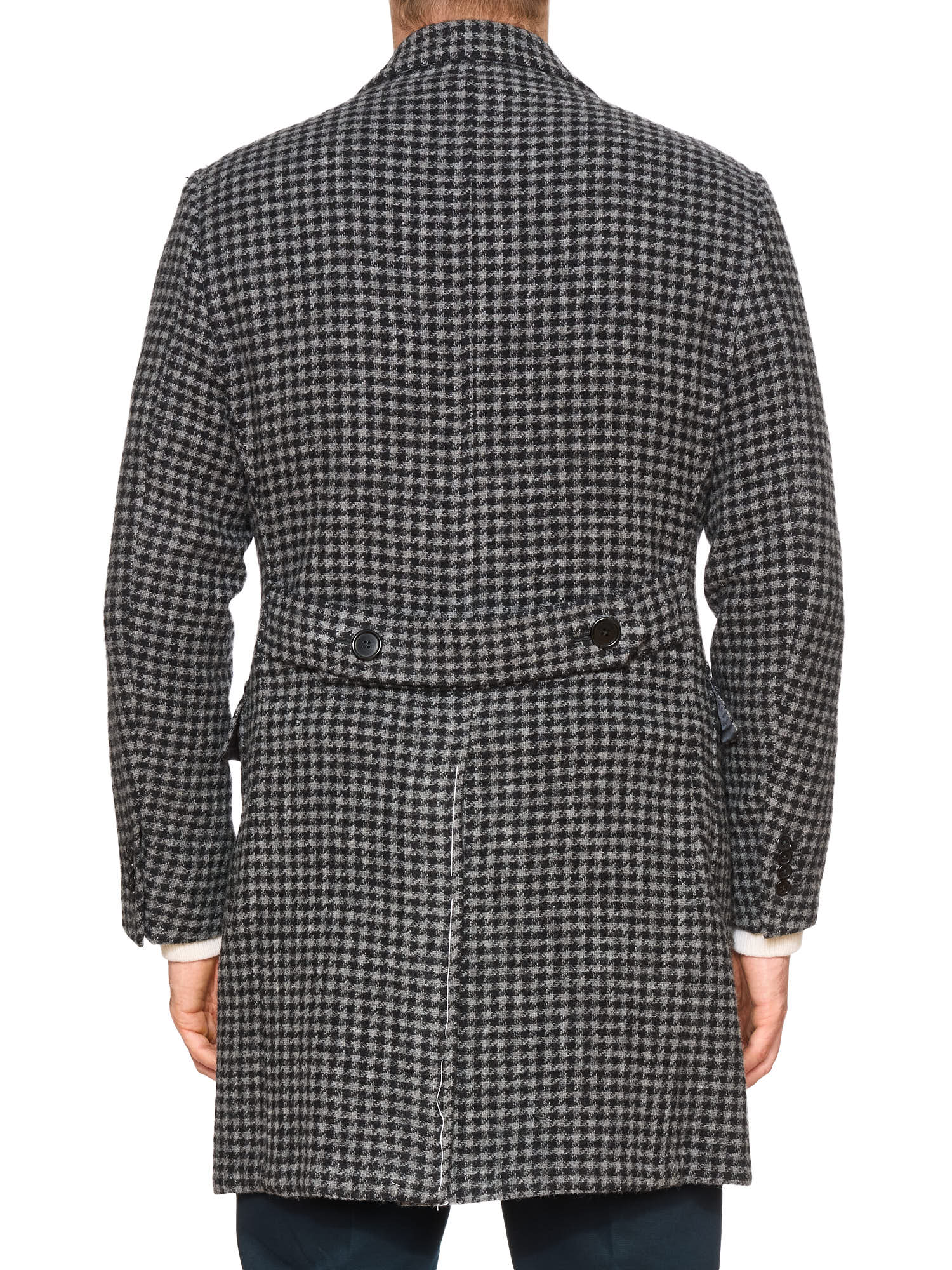 LUIGI BORRELLI Napoli "Roma" Gray Houndstooth Wool-Cotton Overcoat NEW