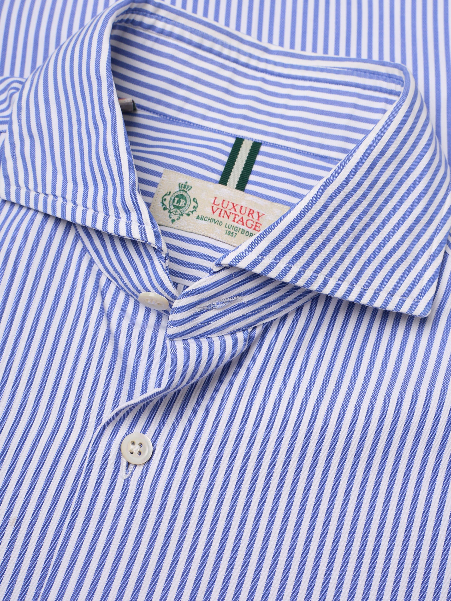 LUIGI BORRELLI "Luxury Vintage" Blue Striped Cotton Dress Shirt