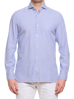 LUIGI BORRELLI "Luxury Vintage" Blue Striped Cotton Dress Shirt