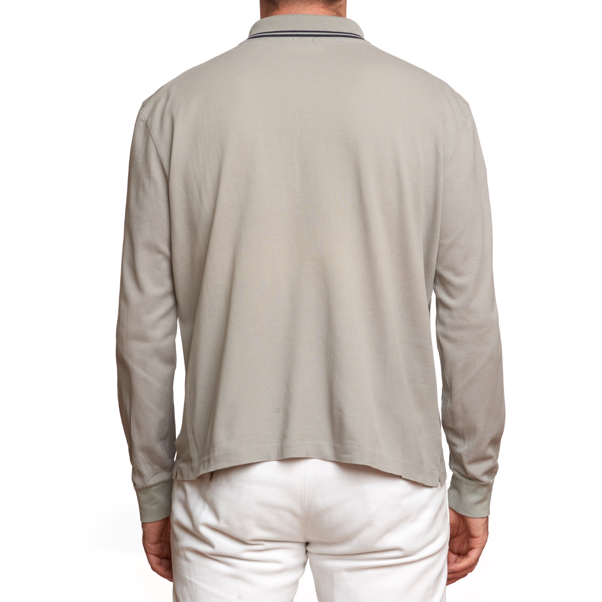MALO Light  Gray Pique Cotton Long Sleeve Polo Shirt EU 52 US L MALO