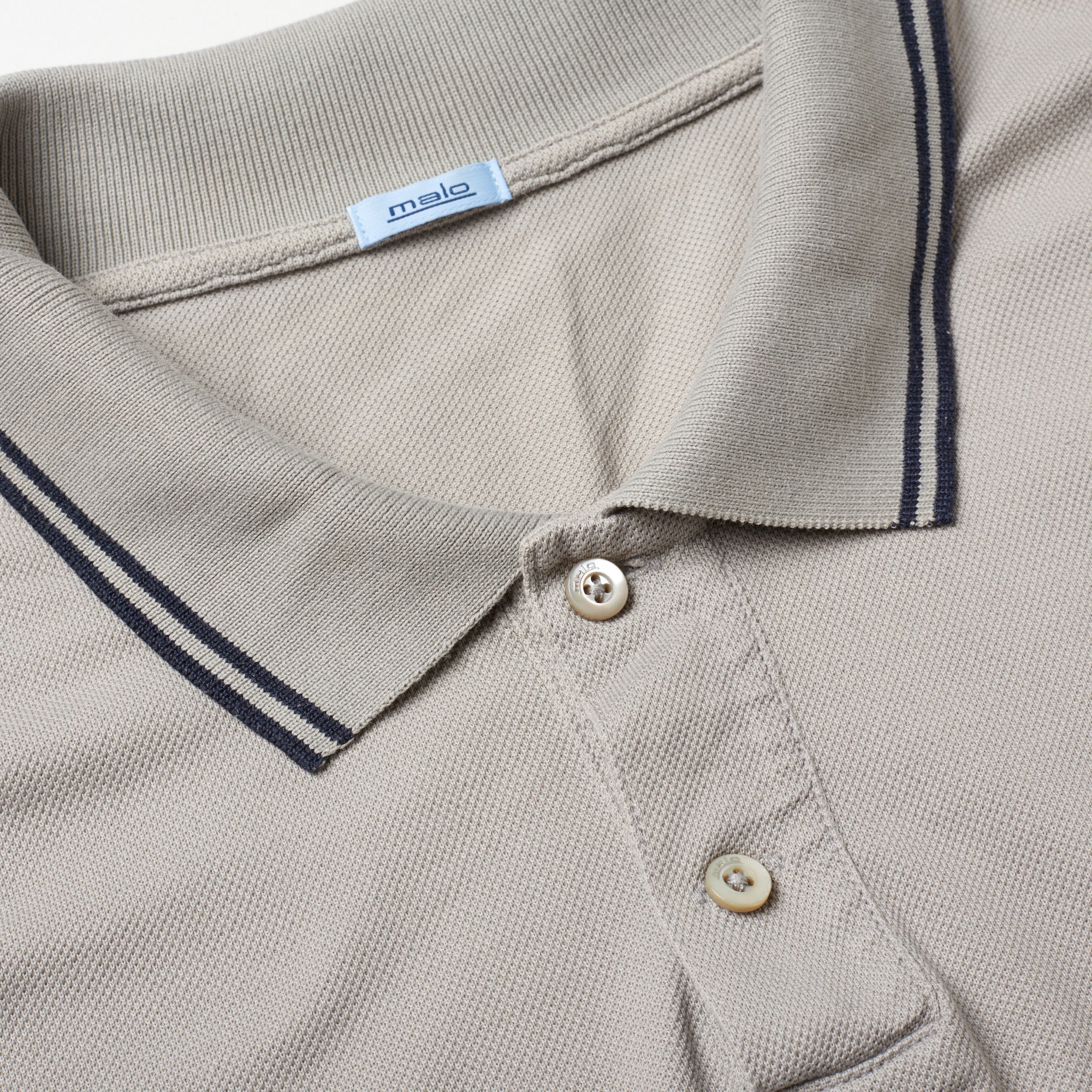 MALO Light  Gray Pique Cotton Long Sleeve Polo Shirt EU 52 US L