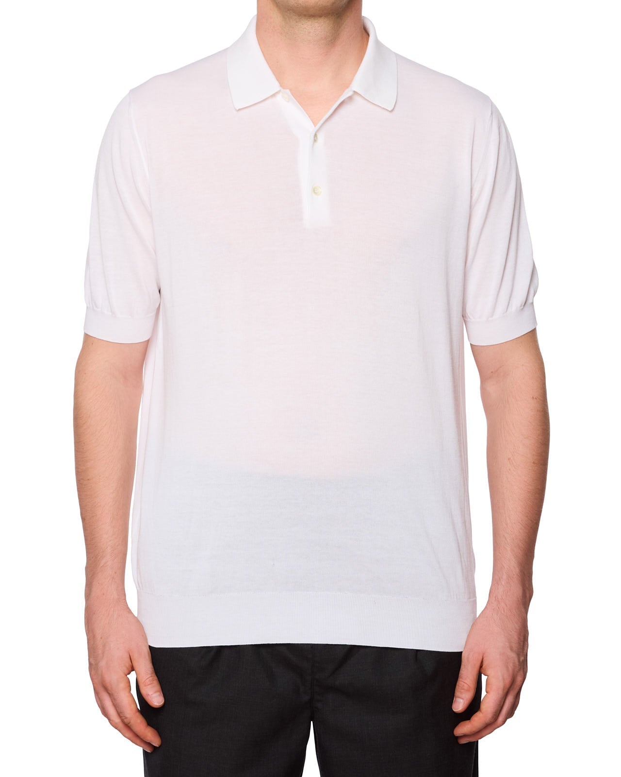 MALO White Cotton Knit Short Sleeve Polo Shirt EU 54 US L Slim Fit