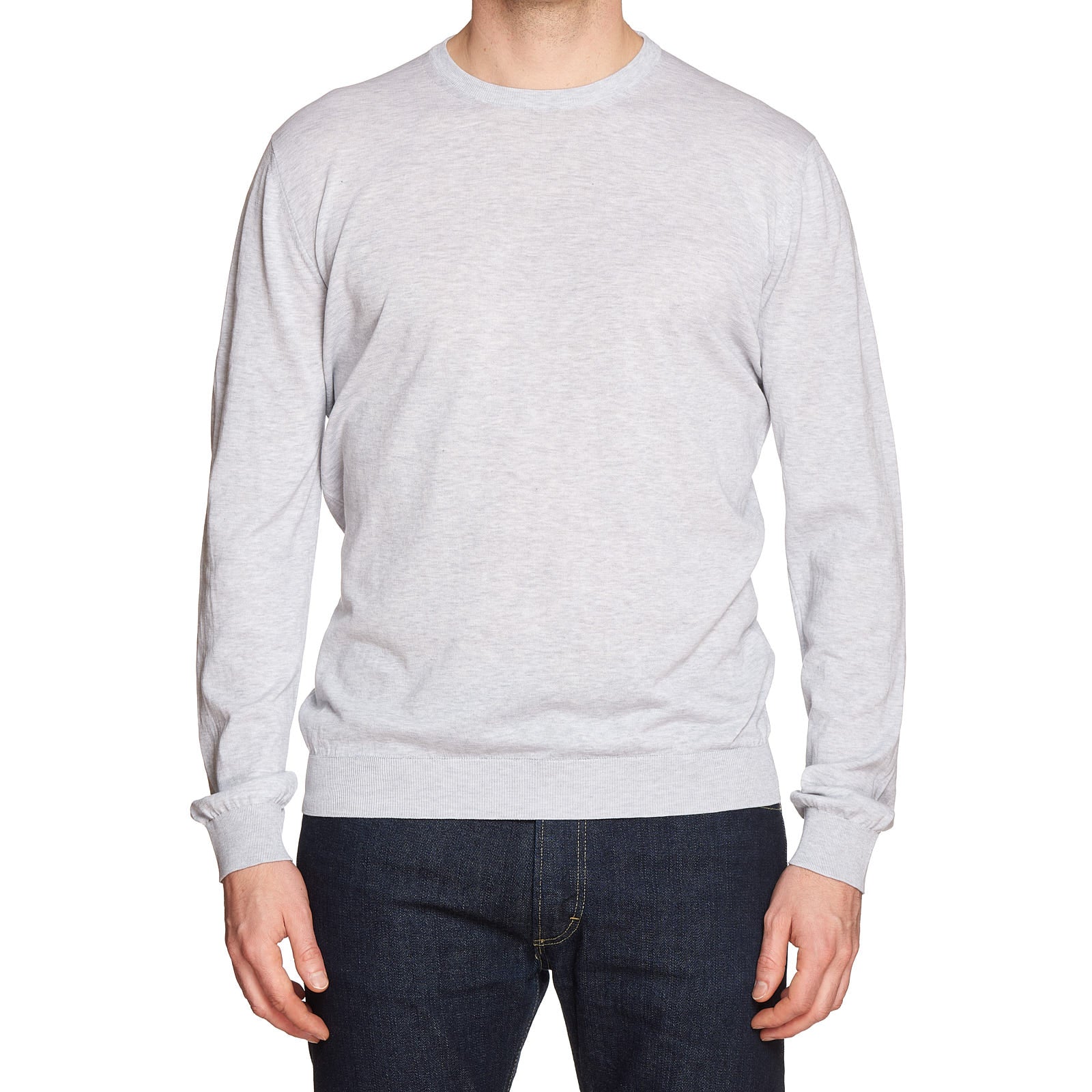 MALO "Makó" Cotton Melange Gray Semi-Crepe Ribbed Crewneck Sweater EU 54 NEW US L