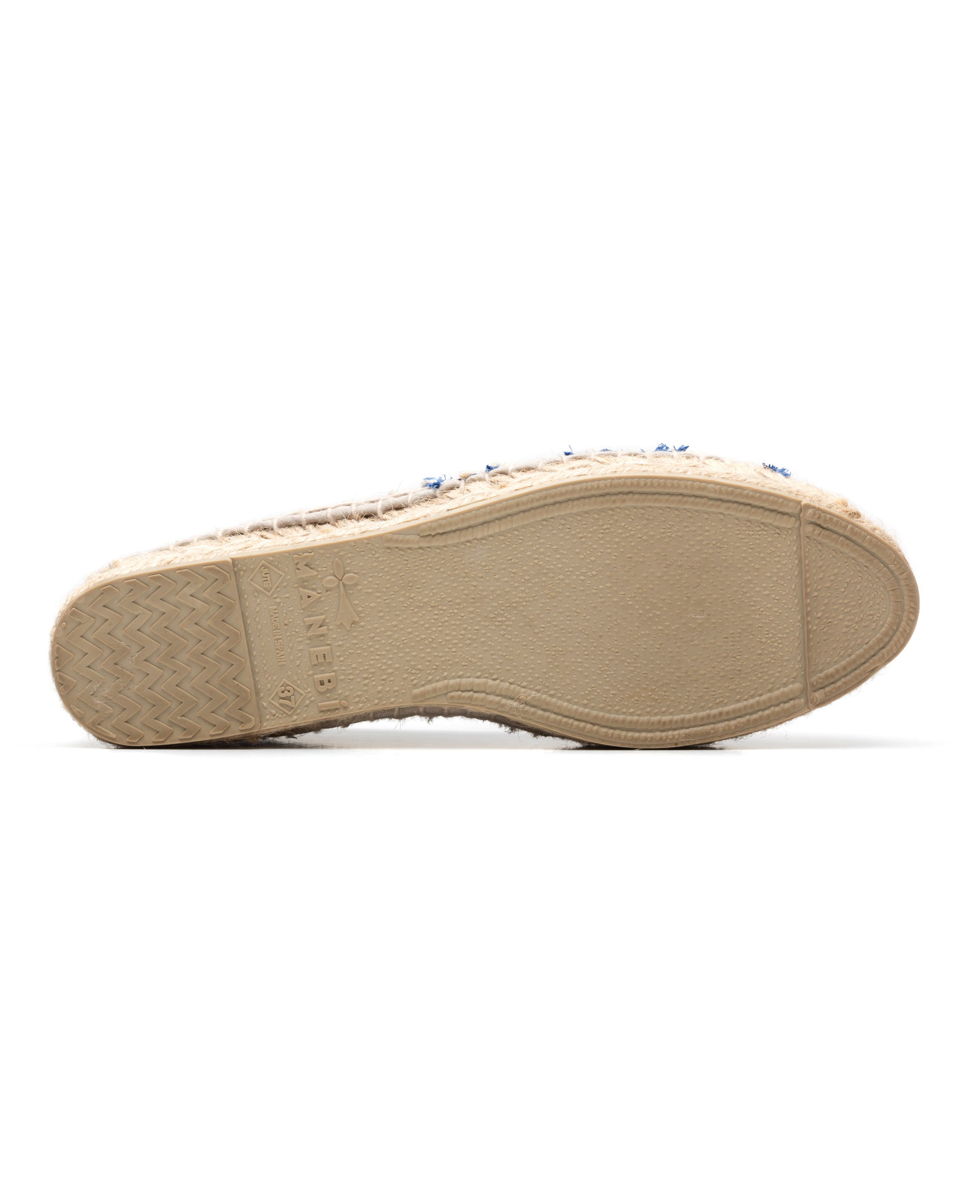 MANEBI "Hamptons" Espadrilles Beige-Blue Canvas Women's Loafer Shoes 37 NEW US 7