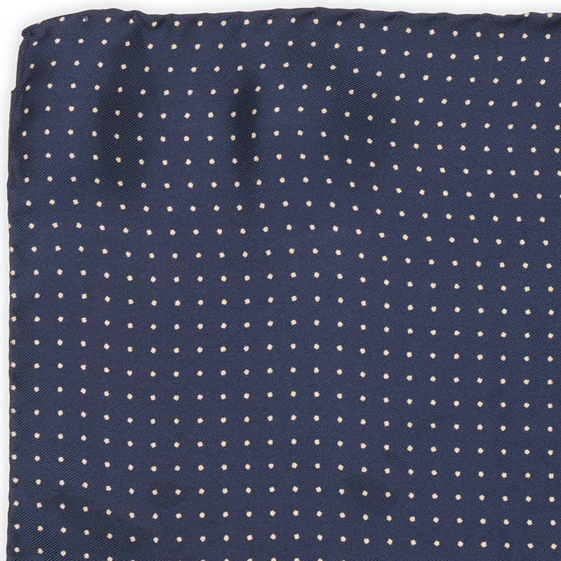 MARTINI RACING Handmade Blue Dot Silk Pocket Square NEW 26cm x 26cm