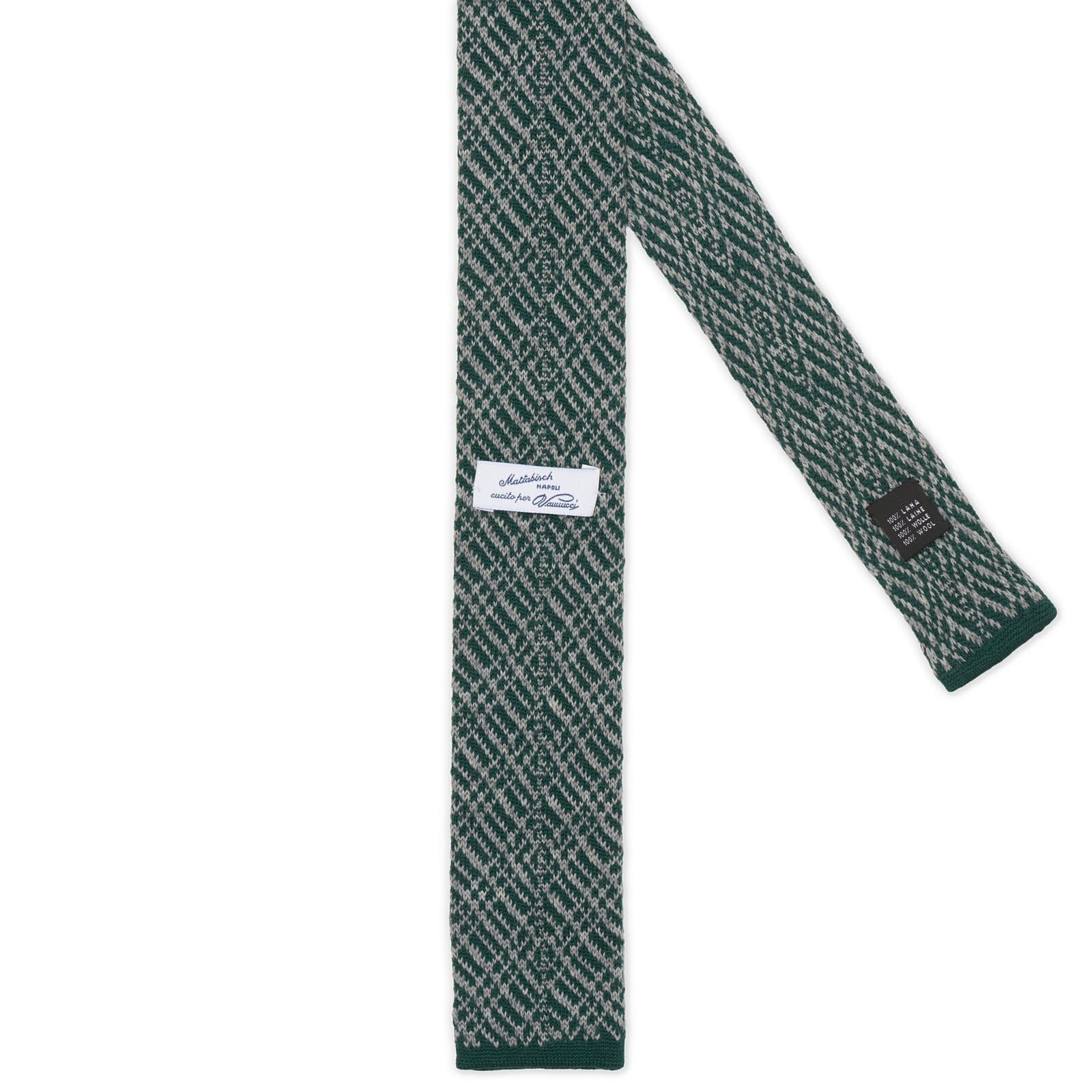 MATTABISCH FOR VANNUCCI Dark Green Geometric Pattern Wool Knit Tie NEW