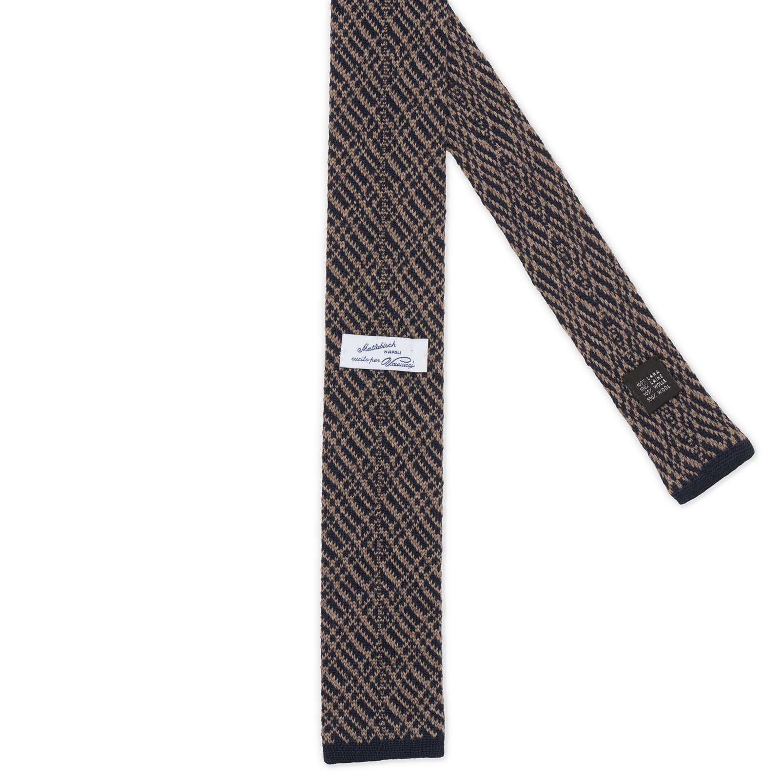 MATTABISCH FOR VANNUCCI Navy Blue-Brown Geometric Pattern Wool Knit Tie NEW