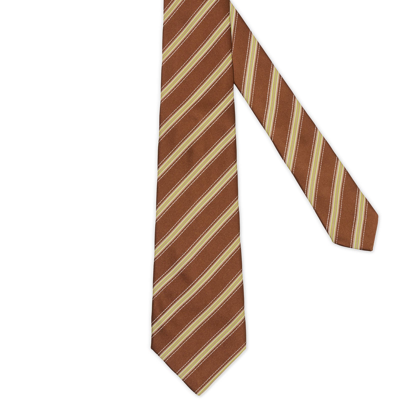 MATTABISCH for VANNUCCI Brown and Green Diagonal Striped Silk Seven Fold Tie NEW