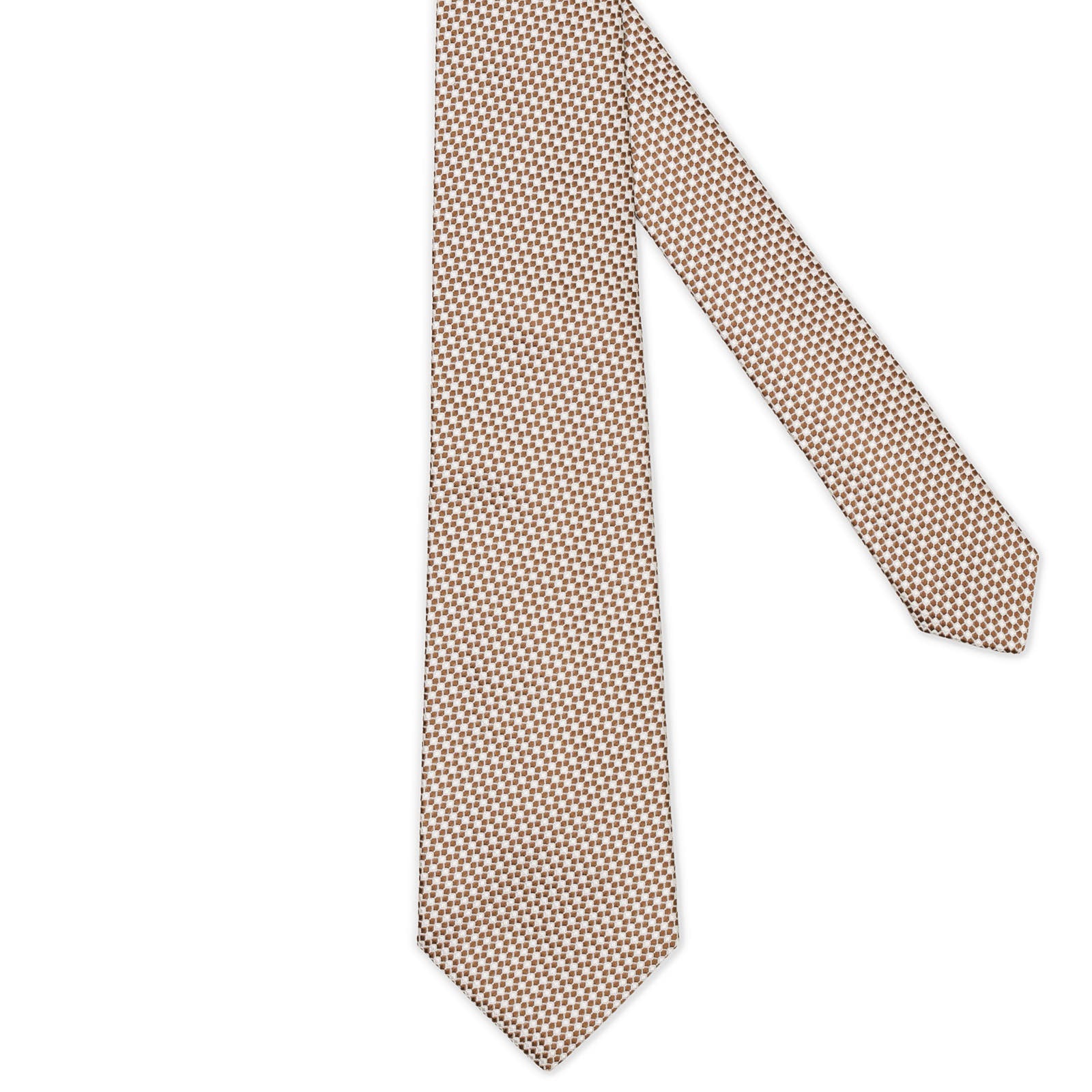 MATTABISCH of for VANNUCCI Brown and White Geometric Seven Fold Silk Tie NEW