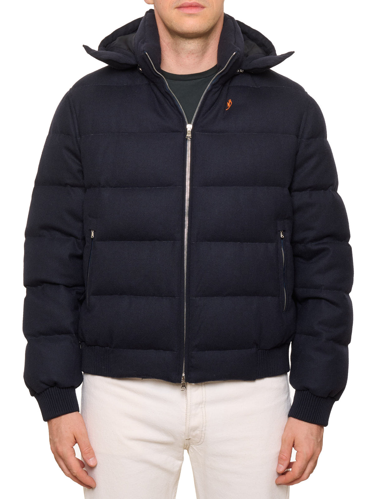 MAURO BLASI Napoli Blue Wool Hooded Puffer Down Jacket M NEW 50