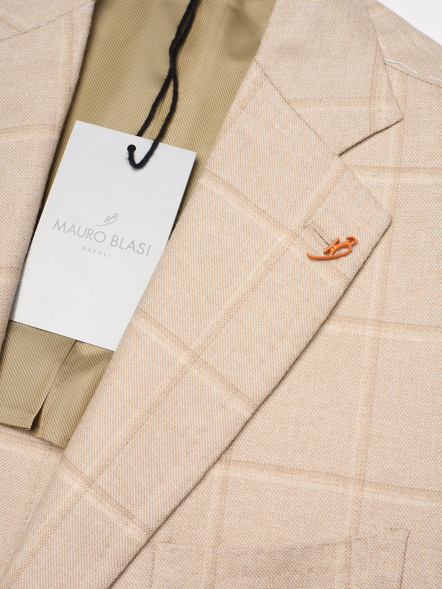 MAURO BLASI Napoli Handmade Beige Plaid Wool-Cashmere Jacket