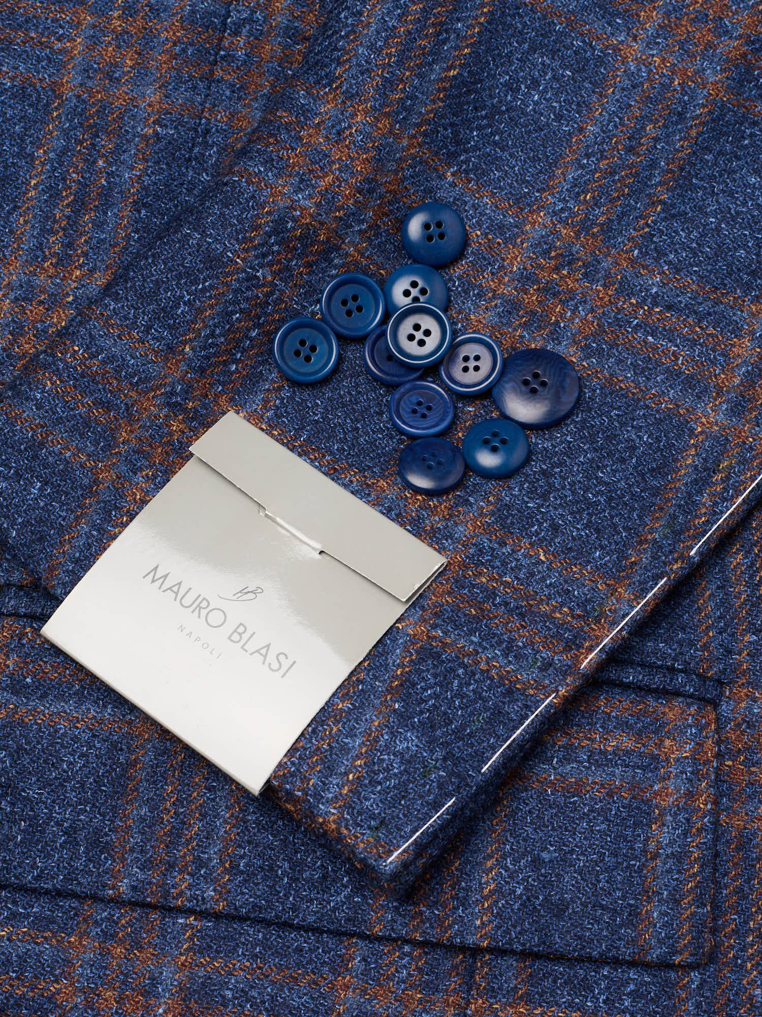MAURO BLASI Napoli Handmade Blue-Brown Plaid Wool-Silk-Linen Jacket