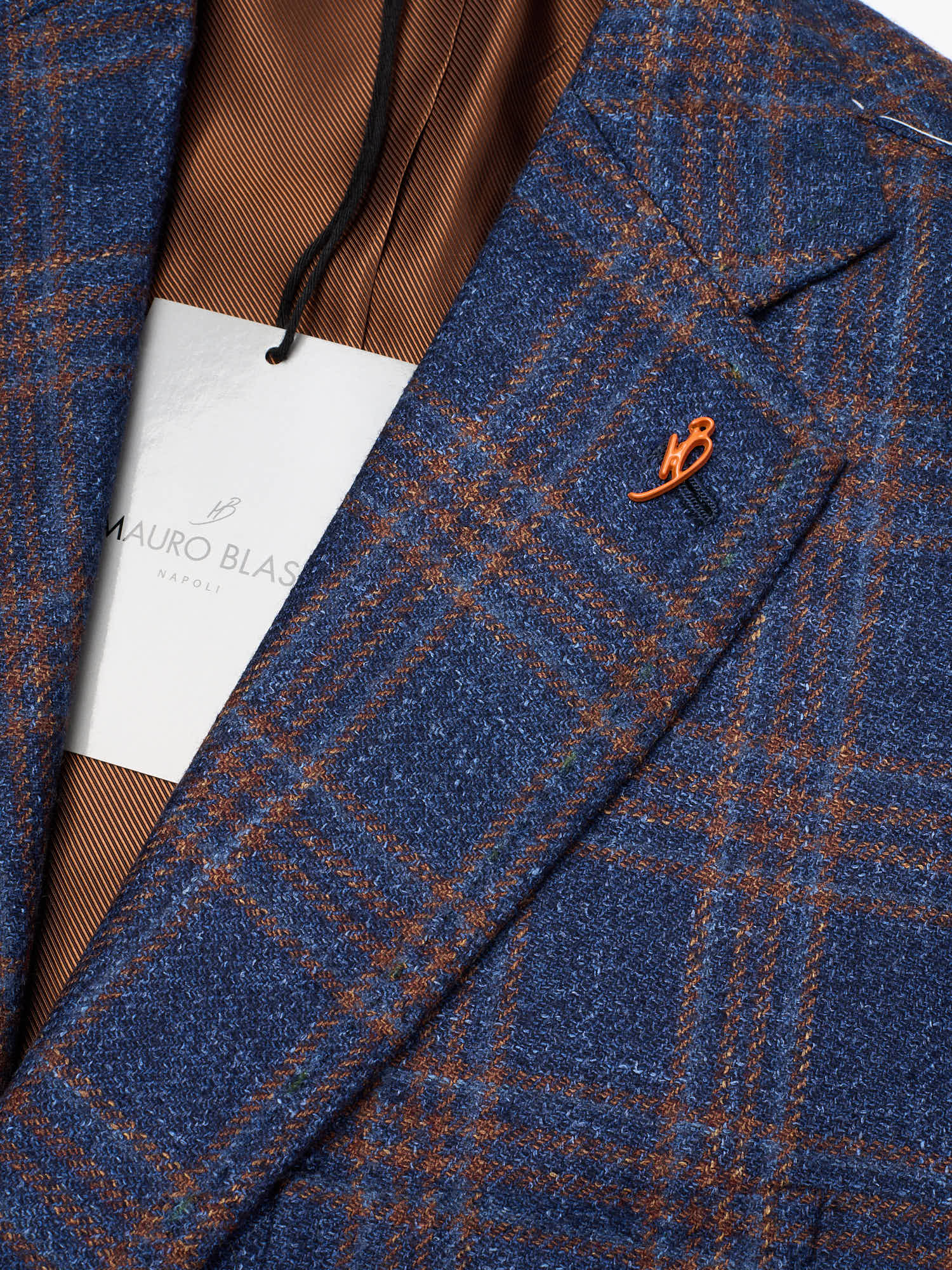 MAURO BLASI Napoli Handmade Blue-Brown Plaid Wool-Silk-Linen Jacket