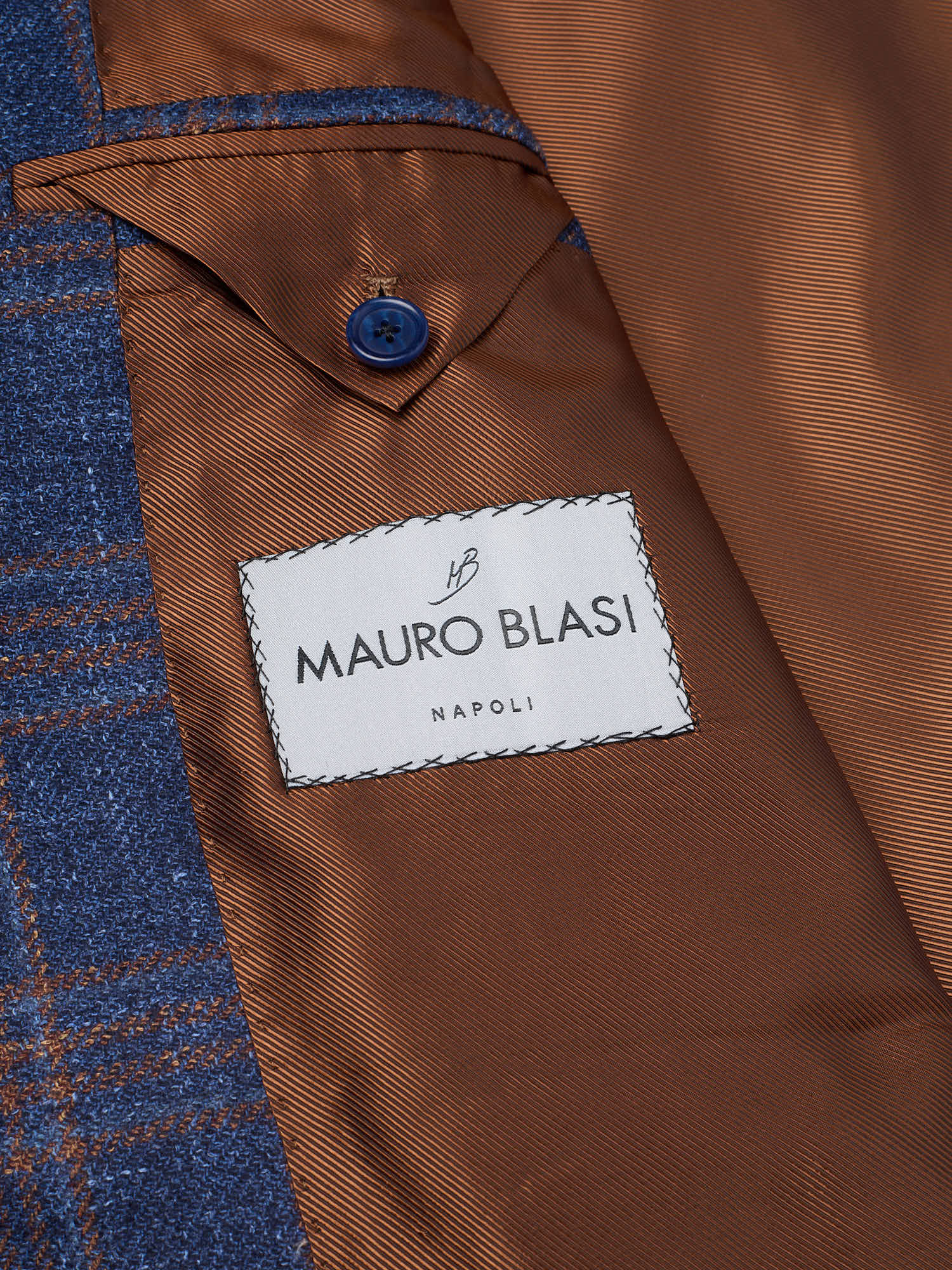 MAURO BLASI Napoli Handmade Blue-Brown Plaid Wool-Silk-Linen Jacket
