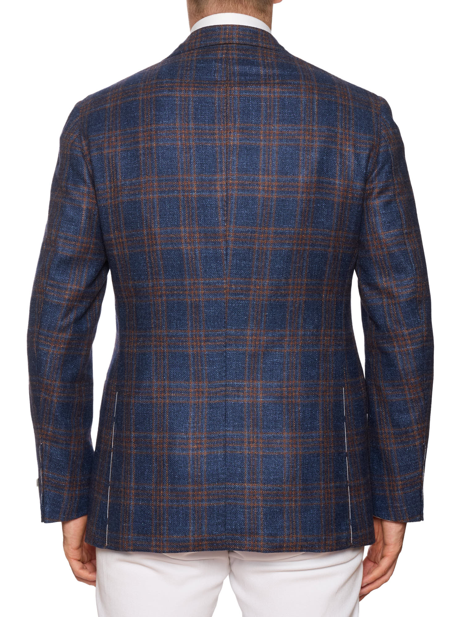 MAURO BLASI Napoli Handmade Blue-Brown Plaid Wool-Silk-Linen Jacket