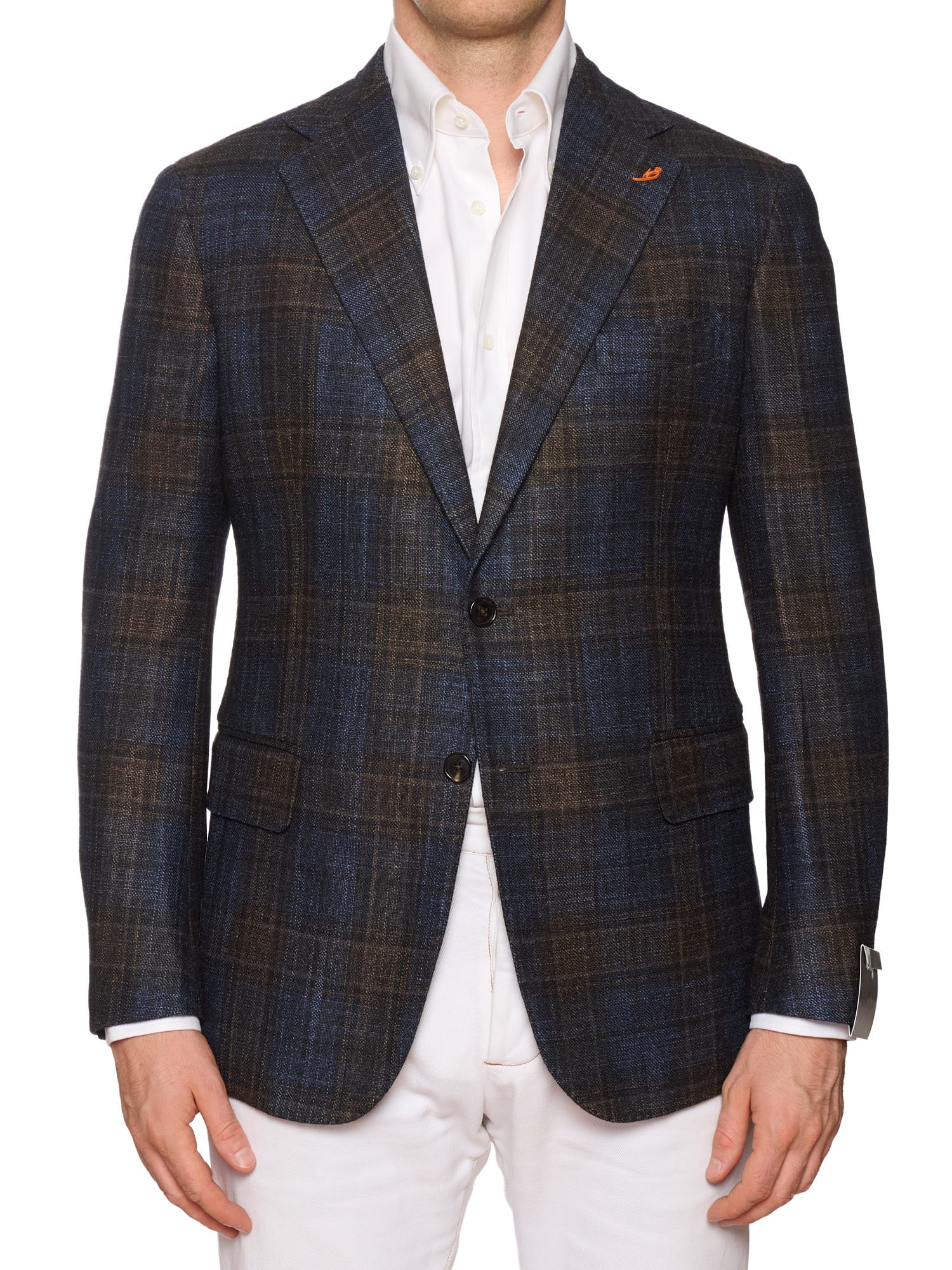 MAURO BLASI Napoli Handmade Brown Plaid Wool-Silk-Cashmere Jacket