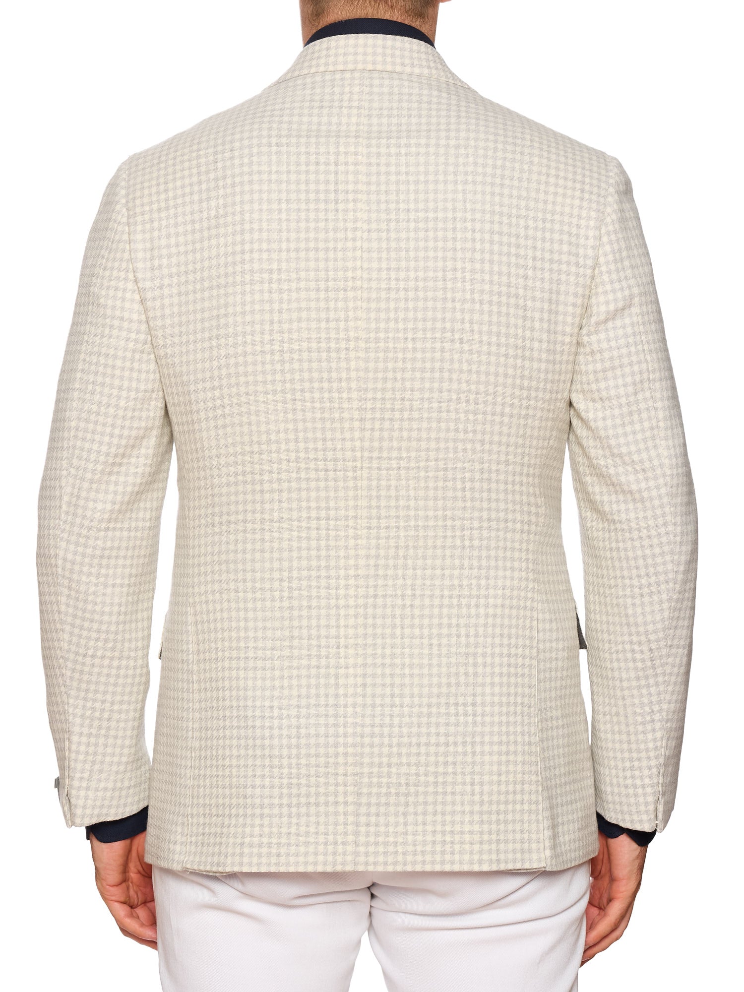 MAURO BLASI Napoli Handmade Cream Plaid Wool-Silk Double Breasted Jacket