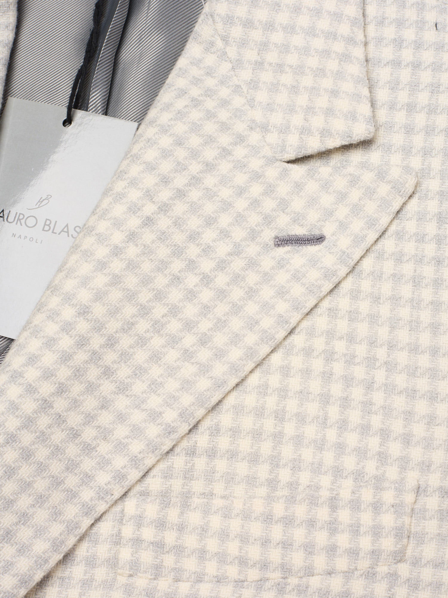 MAURO BLASI Napoli Handmade Cream Plaid Wool-Silk Double Breasted Jacket