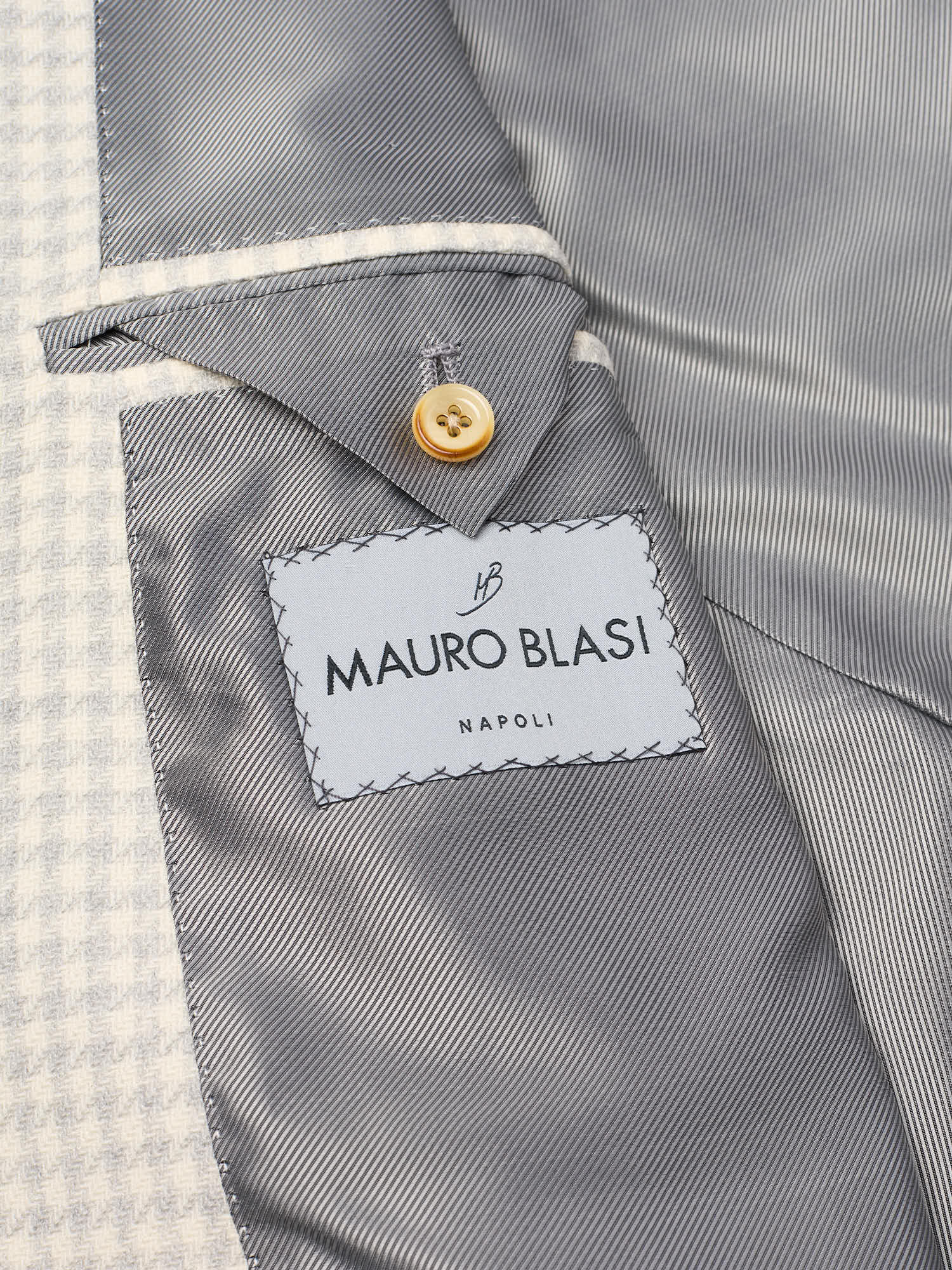 MAURO BLASI Napoli Handmade Cream Plaid Wool-Silk Double Breasted Jacket