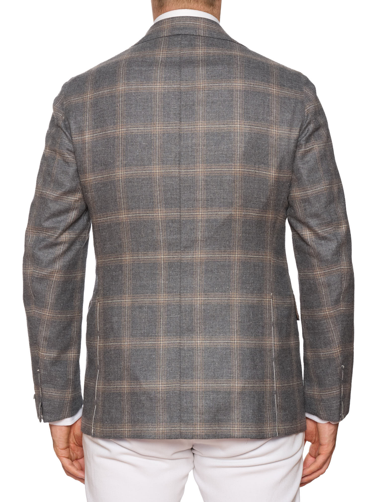 MAURO BLASI Napoli Handmade Dark Gray Plaid Wool-Cashmere-Silk-Linen Jacket