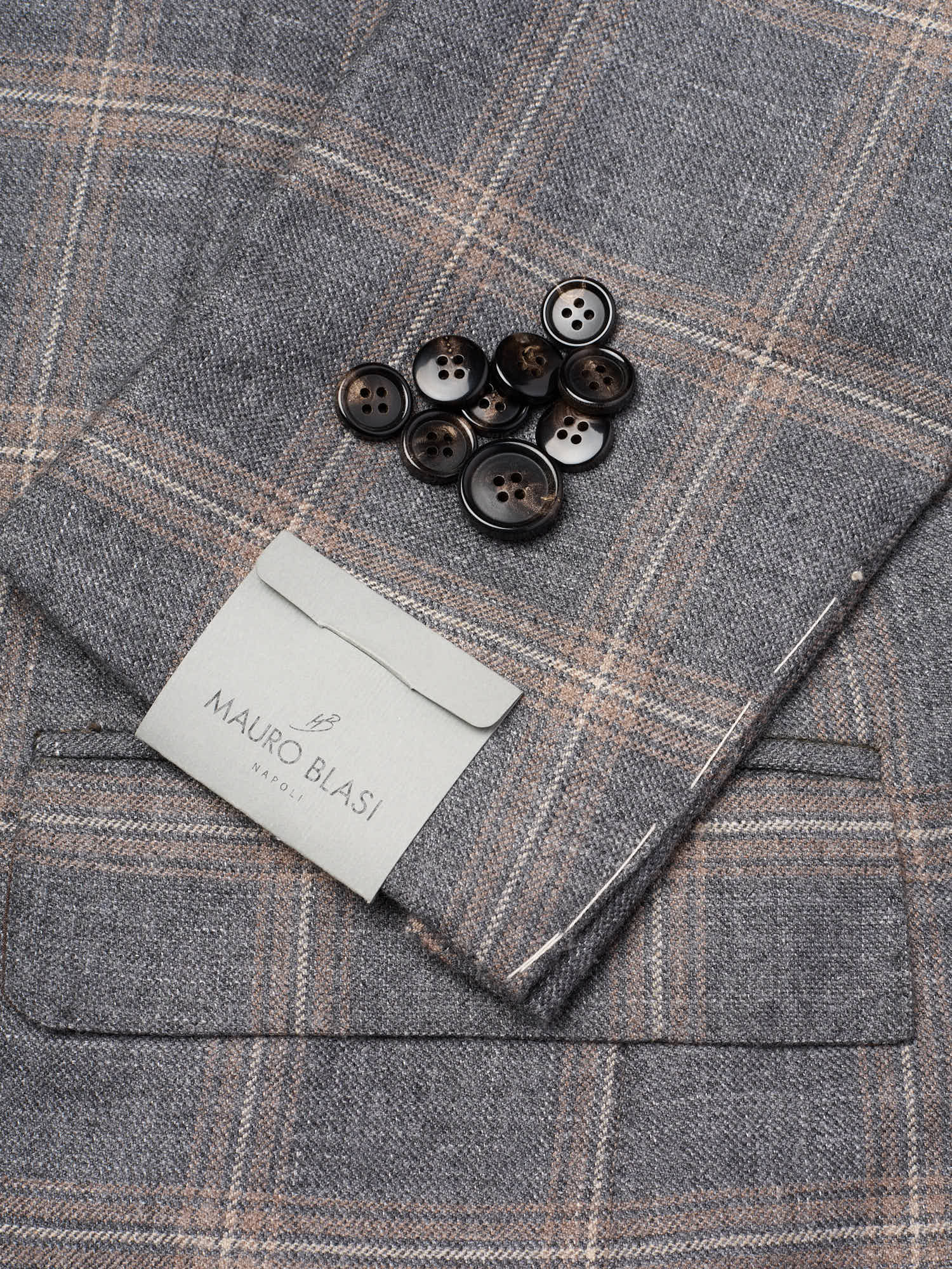 MAURO BLASI Napoli Handmade Dark Gray Plaid Wool-Cashmere-Silk-Linen Jacket