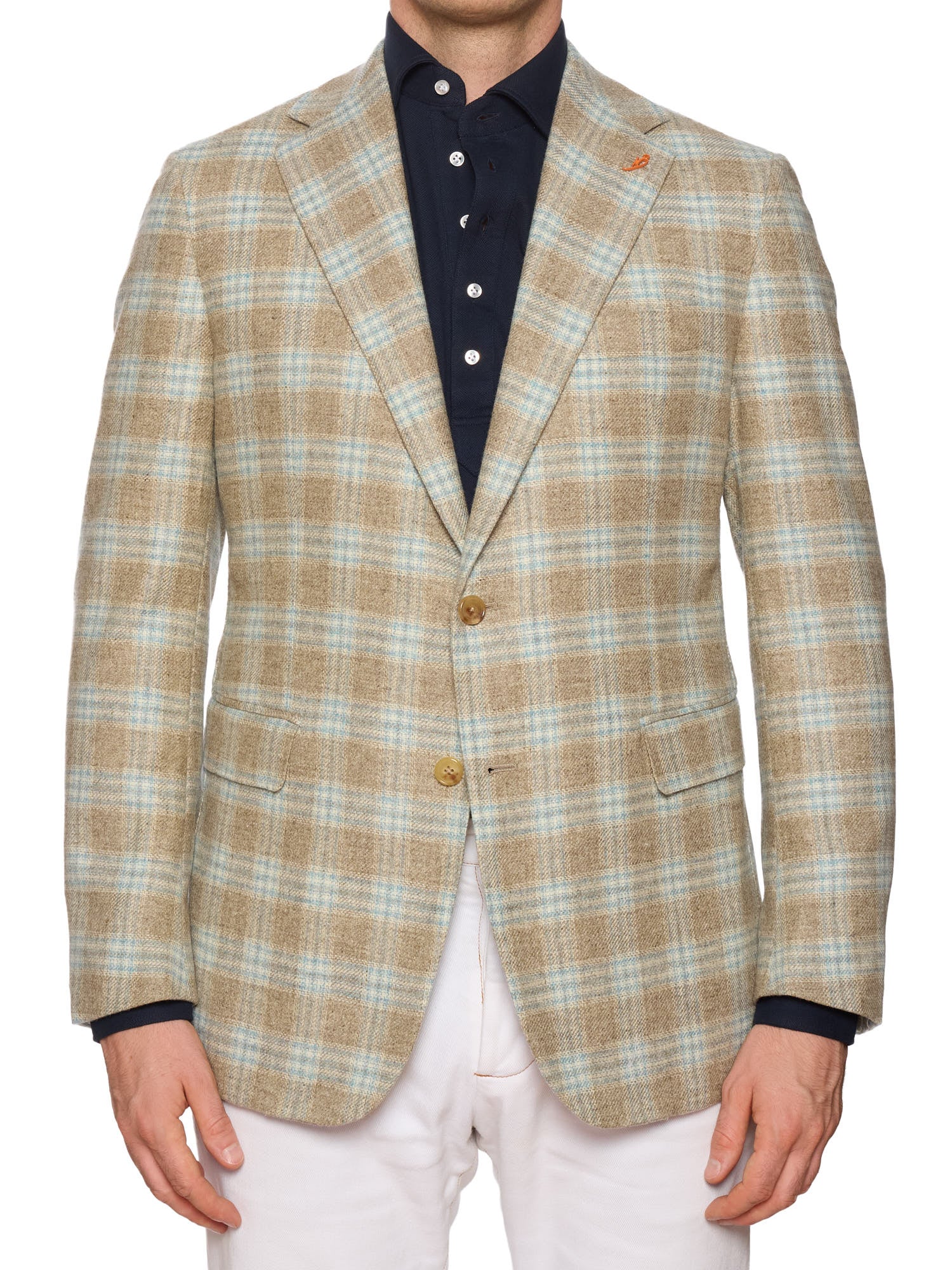 MAURO BLASI Napoli Handmade Gray-Blue Plaid Wool-Cashmere Jacket