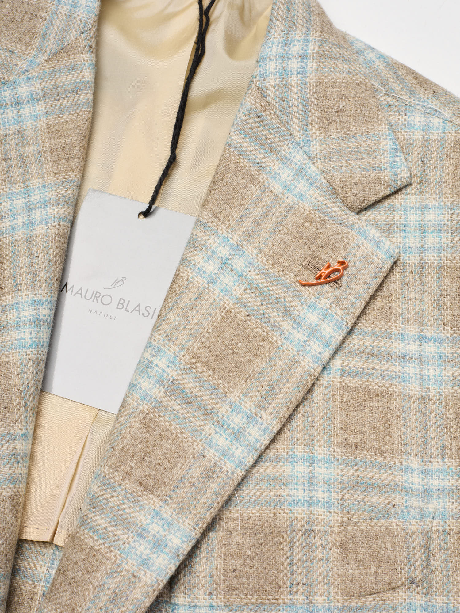 MAURO BLASI Napoli Handmade Gray-Blue Plaid Wool-Cashmere Jacket