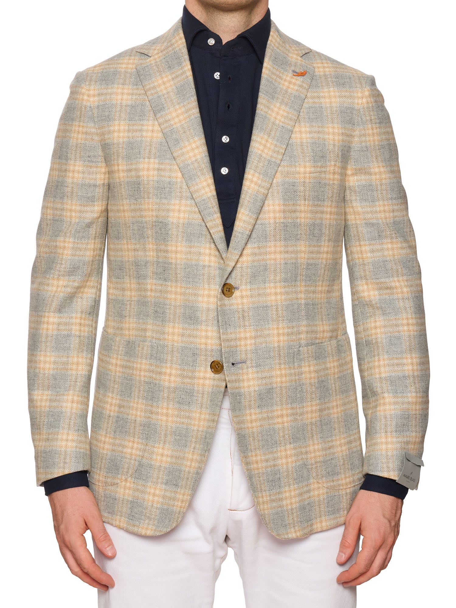 MAURO BLASI Napoli Handmade Gray Plaid Wool-Cashmere Jacket