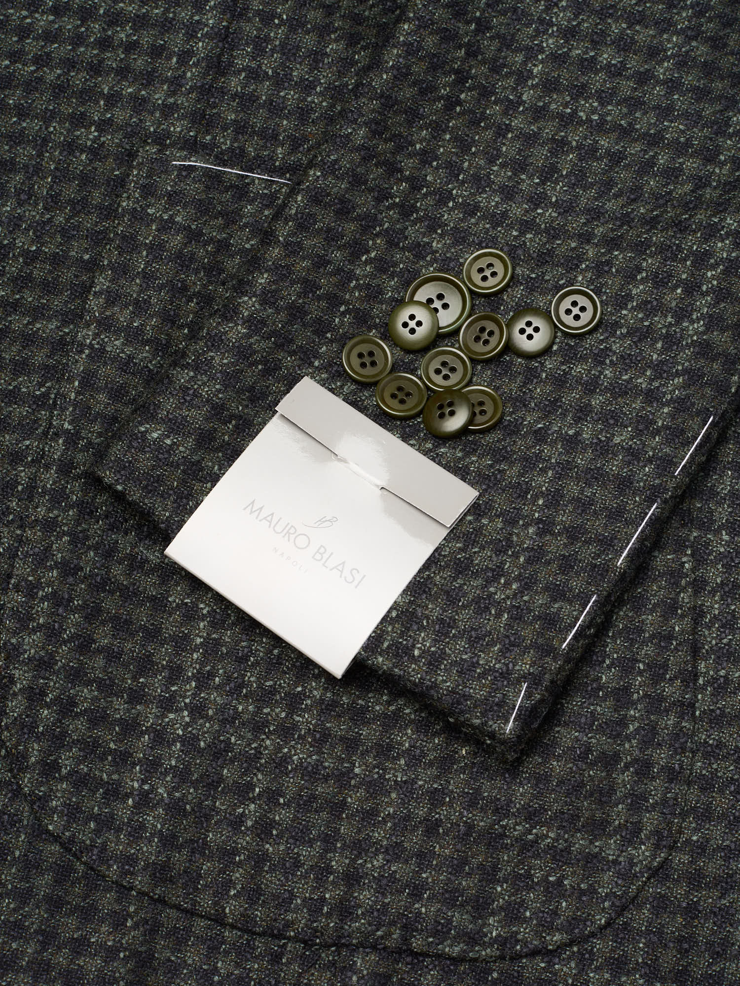 MAURO BLASI Napoli Handmade Green Houndstooth Wool-Silk-Cashmere Jacket