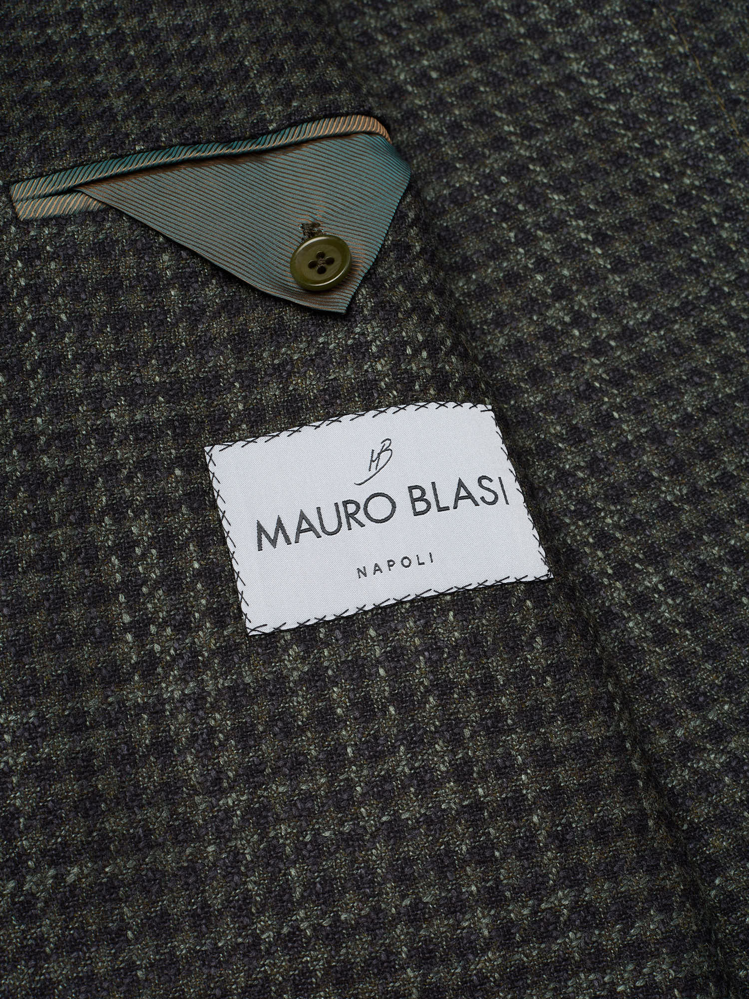 MAURO BLASI Napoli Handmade Green Houndstooth Wool-Silk-Cashmere Jacket