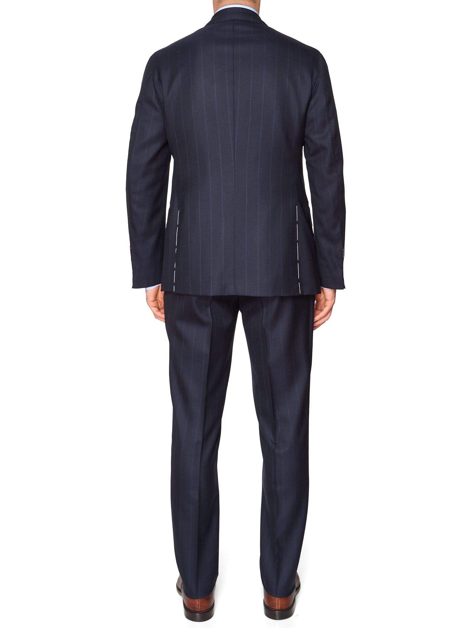 MAURO BLASI Napoli Handmade Navy Blue Striped Wool Suit