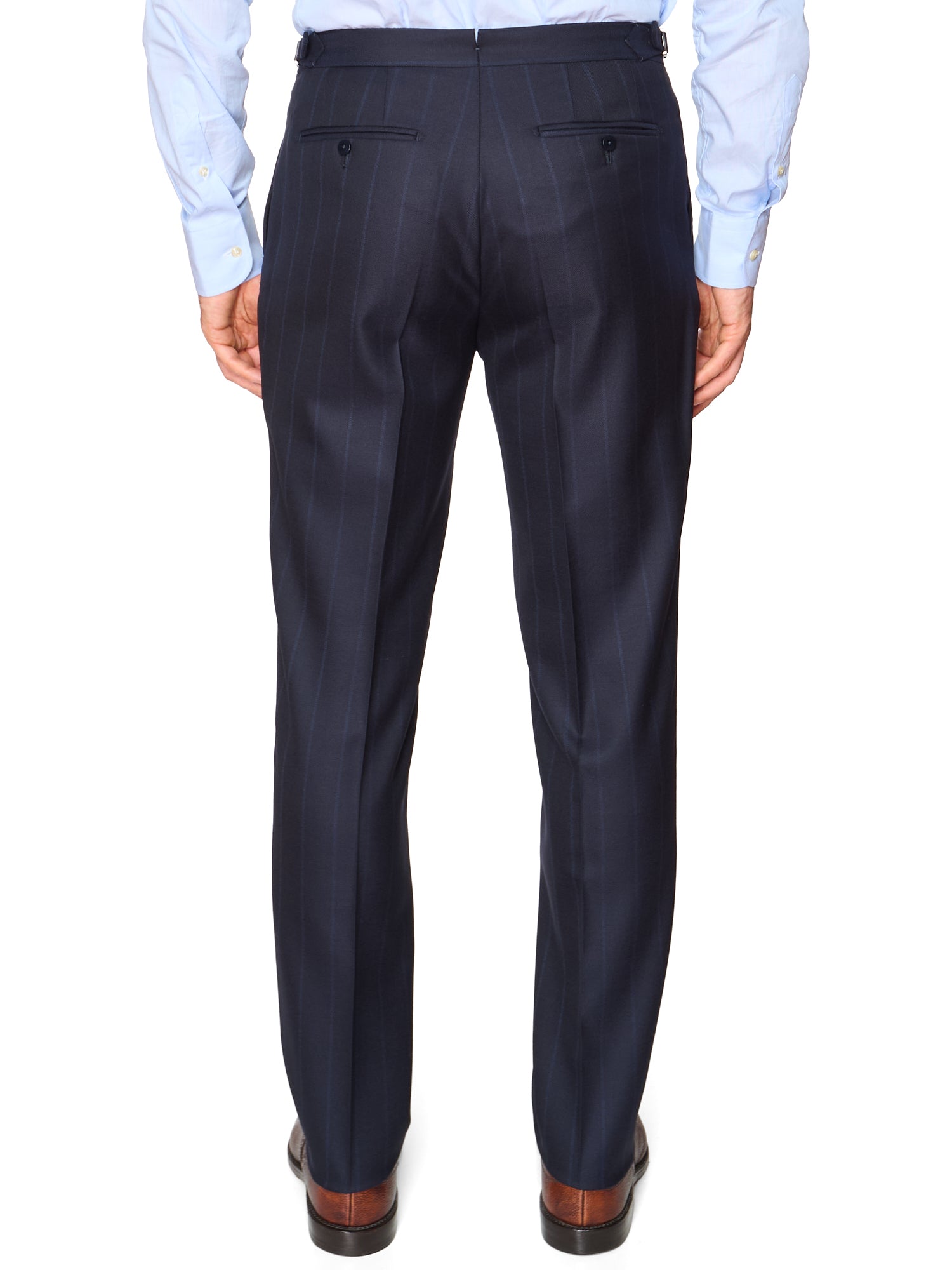 MAURO BLASI Napoli Handmade Navy Blue Striped Wool Suit