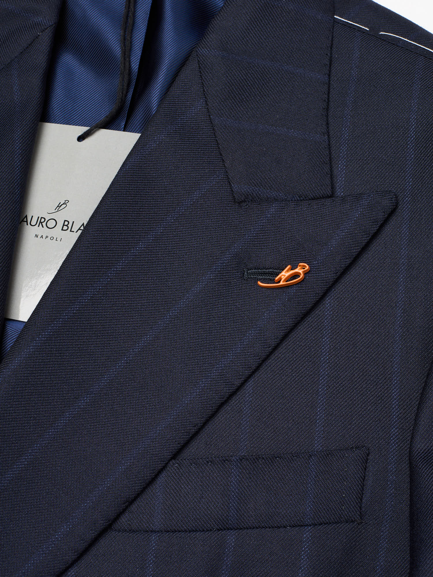 MAURO BLASI Napoli Handmade Navy Blue Striped Wool Suit