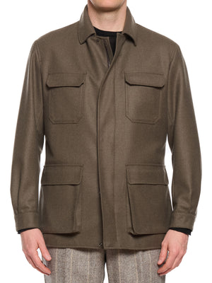 MILAN KELECENI Olive Pure Wool Flannel Utility Field Jacket