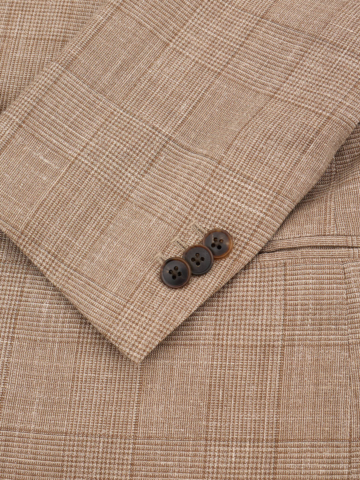 MILAN KELECENI Beige Prince of Wales Loro Piana Wool-Silk-Linen DB Suit