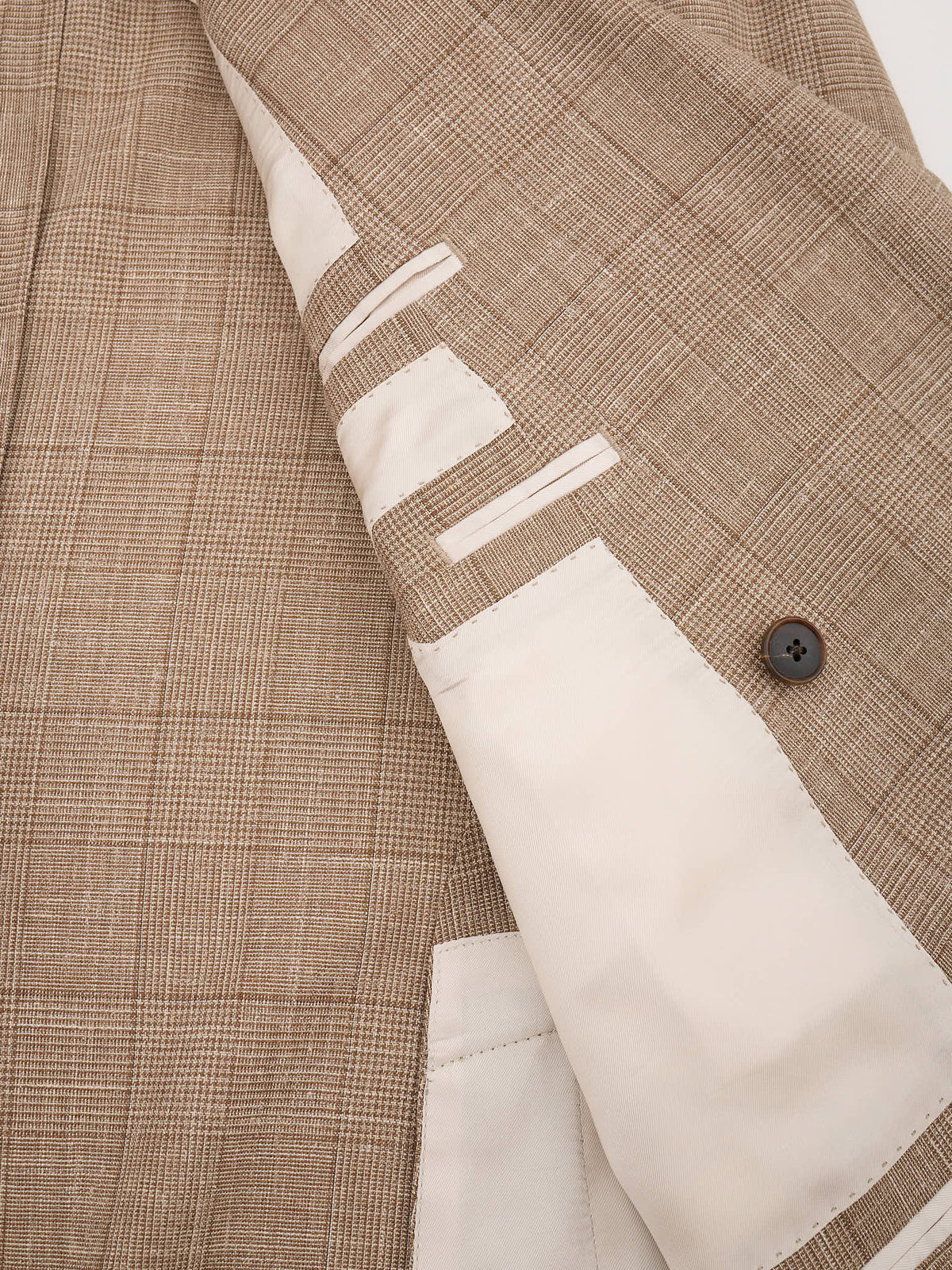 MILAN KELECENI Beige Prince of Wales Loro Piana Wool-Silk-Linen DB Suit