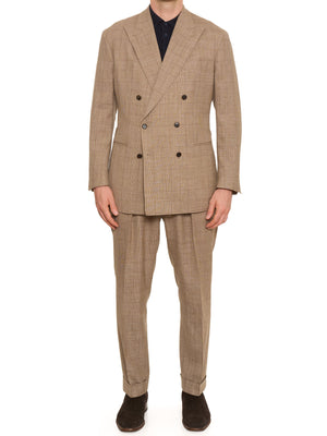 MILAN KELECENI Beige Prince of Wales Loro Piana Wool-Silk-Linen DB Suit