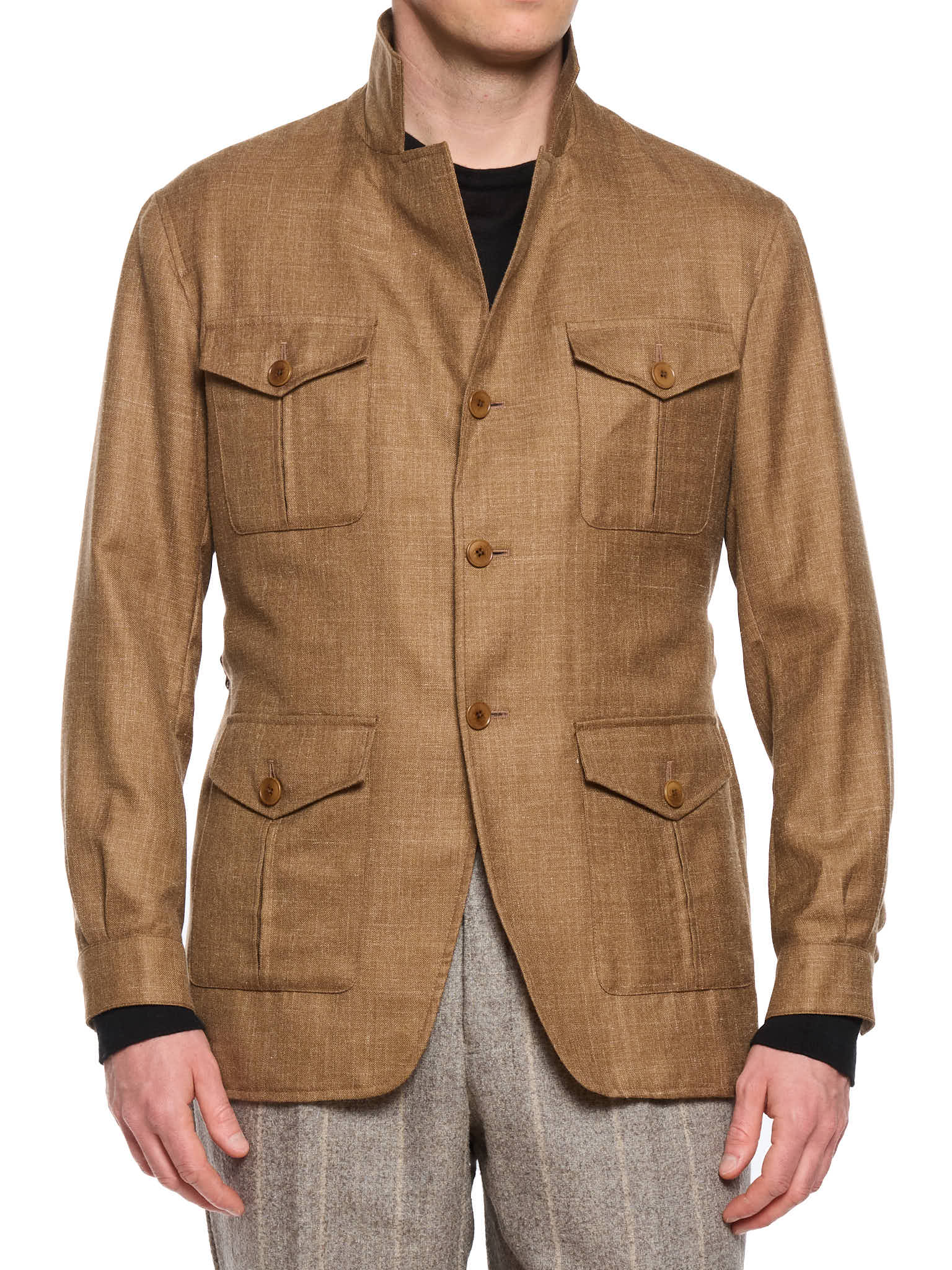 MILAN KELECENI Brown Wool-Silk-Linen Safari Jacket