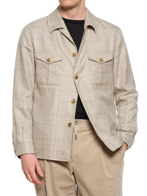MILAN KELECENI Gray Glen Plaid Loro Piana Fabric Wool-Silk-Linen Overshirt Jacket
