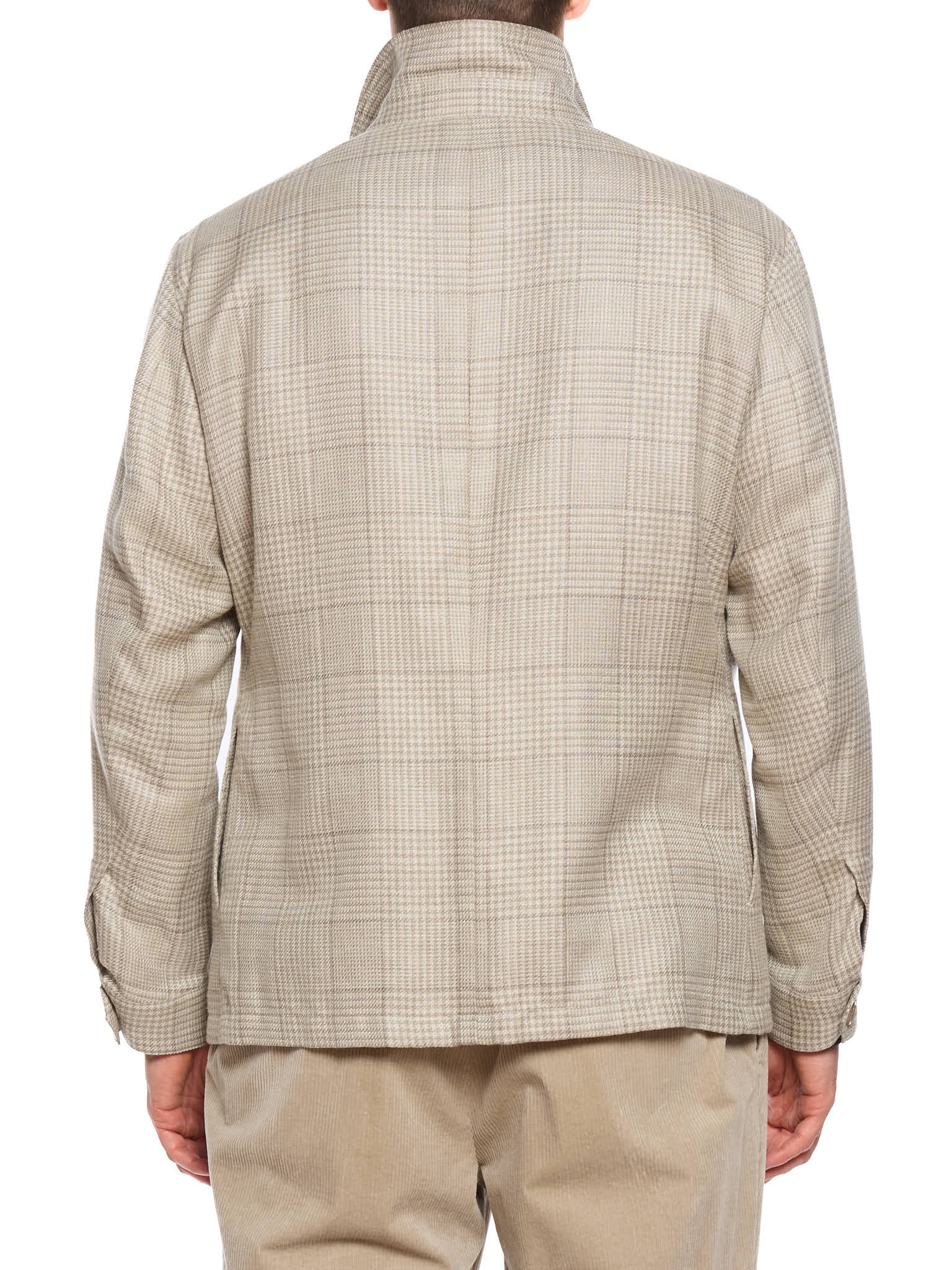 MILAN KELECENI Gray Glen Plaid Loro Piana Fabric Wool-Silk-Linen Overshirt Jacket